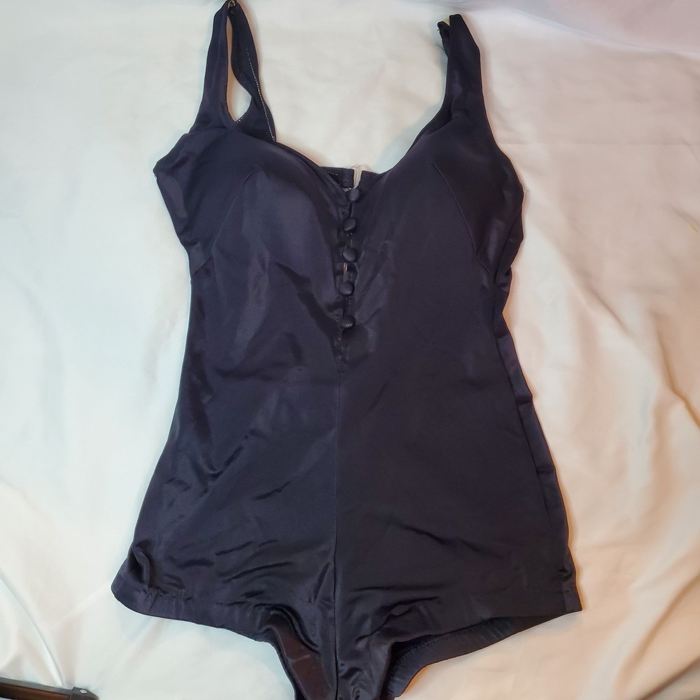 Vintage 60s Maxine of Hollywood Women OnePiece Swimsuit 12  Black Pinup Retro Us